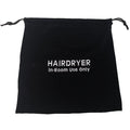 Black velvet drawstring storage bag for a guest room hair dryer