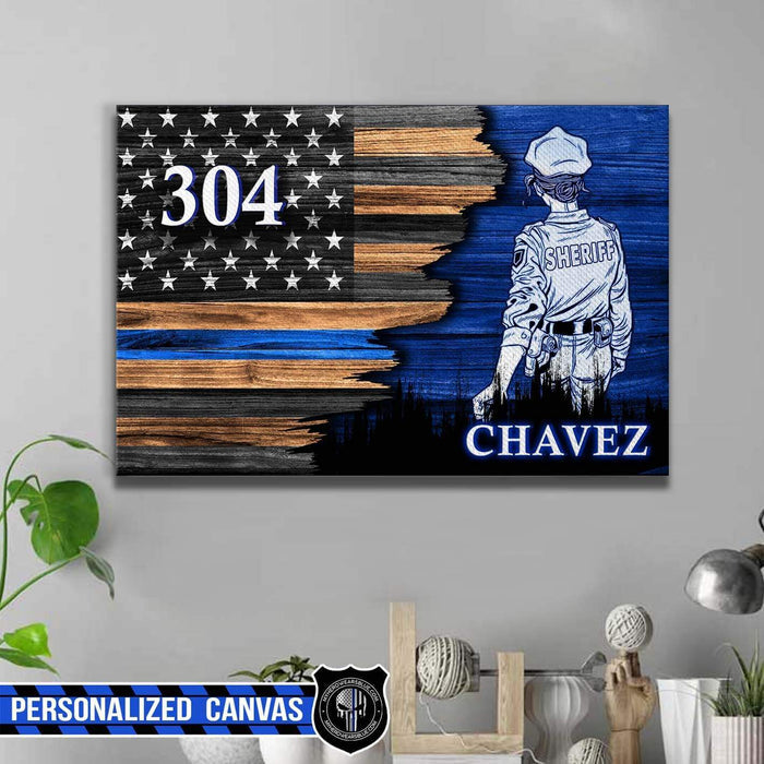 Canvas Prints 24" x 16" - BEST SELLER Personalized Canvas - Half Flag - Female Sheriff Suit