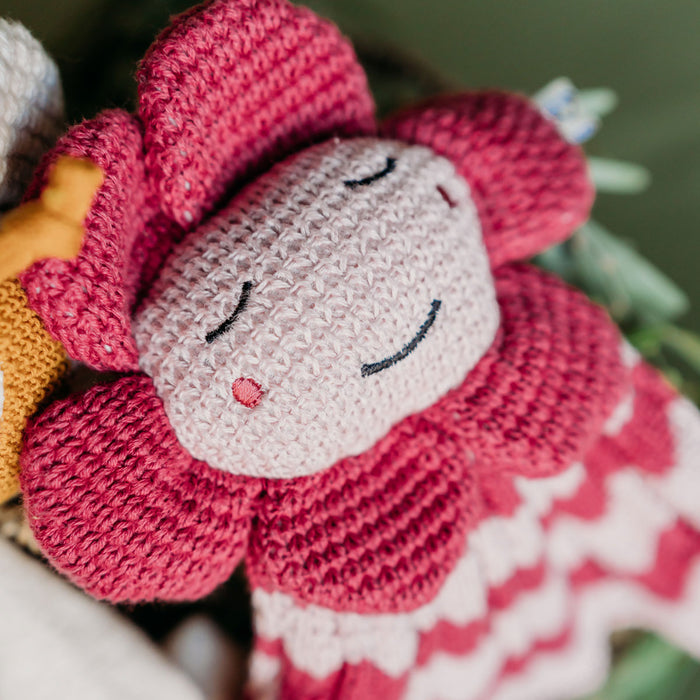 Happy Flower - Organic Baby Lovey Security Blanket Cuddle Cloth