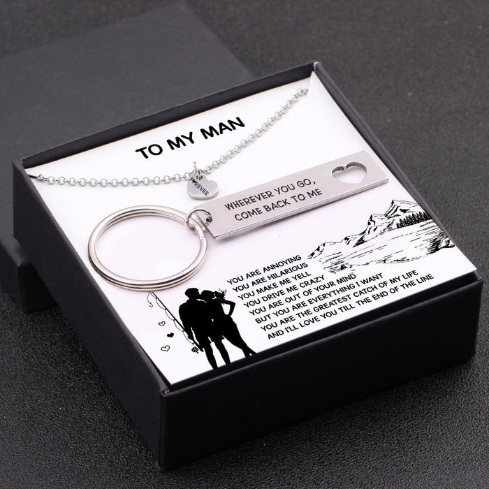 Heart Necklace & Keychain Gift Set - Fishing Lovers - To My Man - You Are Everything I Want - Gnc26040