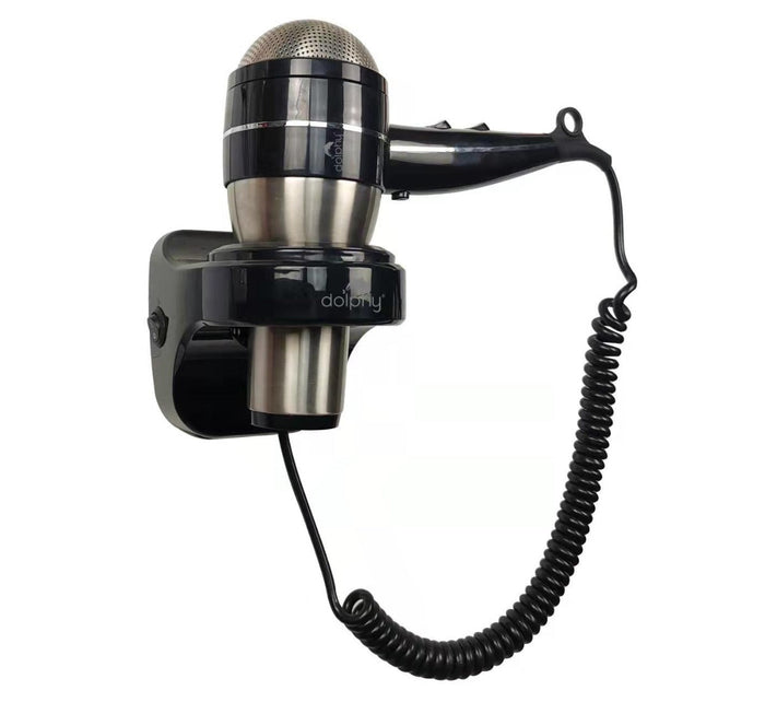 Premium hair dryer in black and gold with stainless steel trim