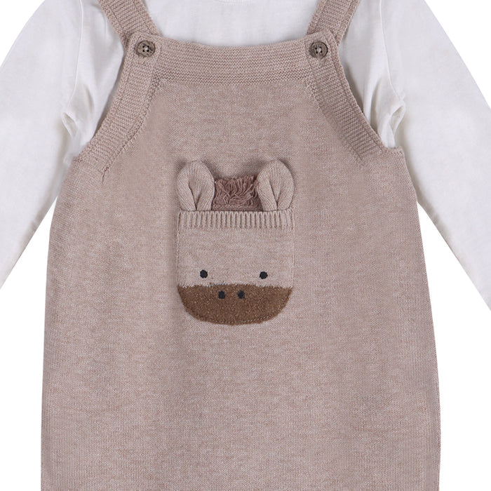 Horse Pocket Baby Knit Overall Detail (Organic Cotton)
