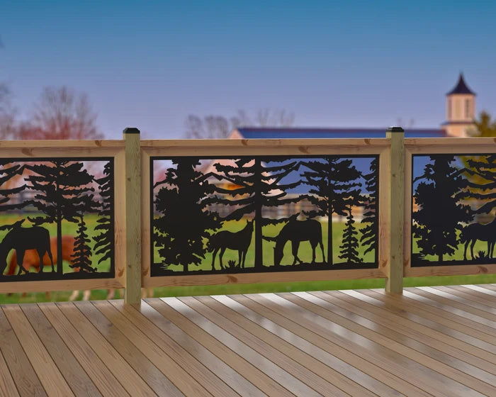 60"x30" - Horses Landscape Fence/Gate Panel Insert - Madison Iron and Wood