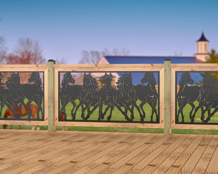 Horses Trotting Railing Panel Insert - Madison Iron and Wood