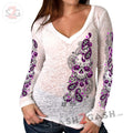 Hot Leathers Women's Sugar Paisley Burn-Out V-Neck Long Sleeve Shirt