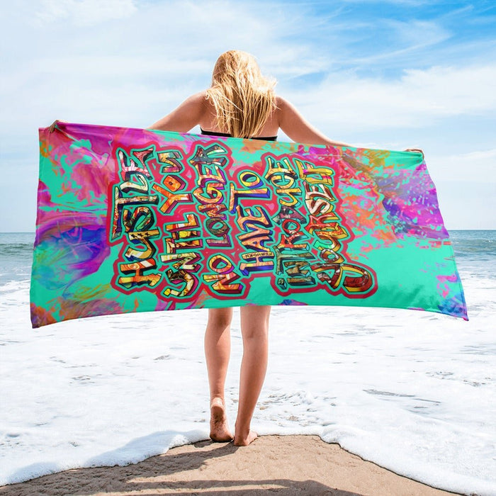 HUSTLE UNTIL YOU NO LONGER HAVE TO INTRODUCE YOURSELF BEACH TOWEL - REBHORN DESIGN
