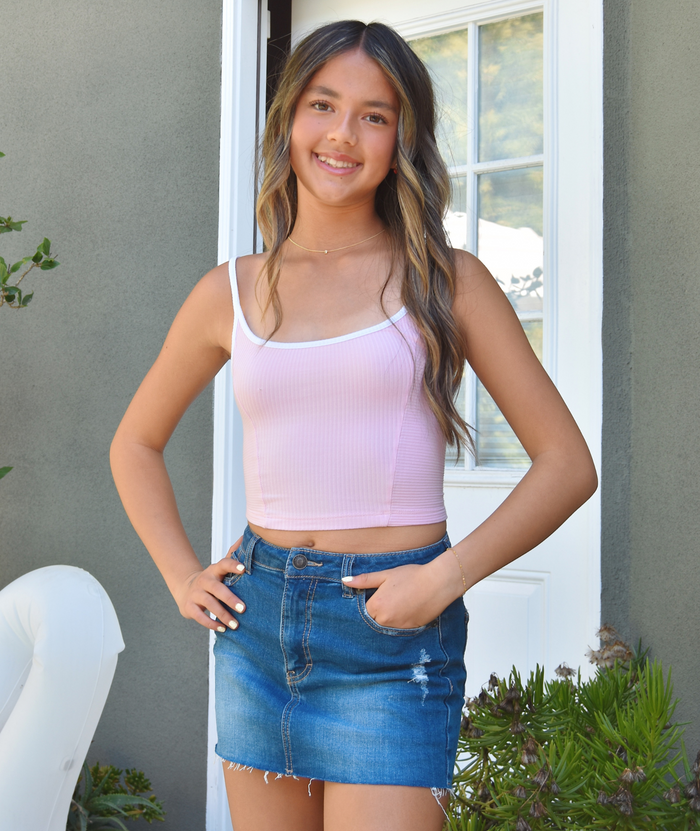 Katie J NYC Juniors Miami Mid Wash Denim Skirt Distressed/seasonal womens Katie J NYC