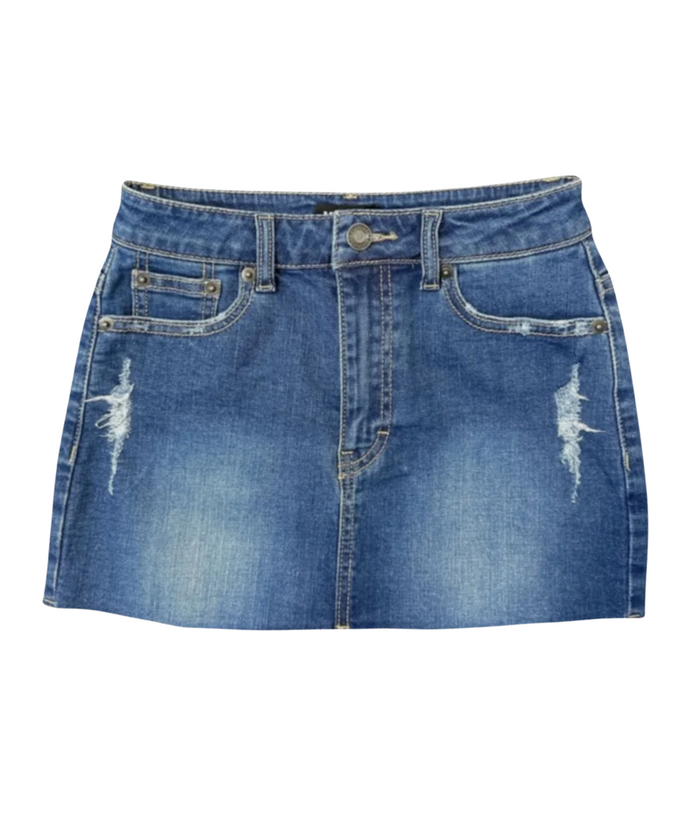 Katie J NYC Juniors Miami Mid Wash Denim Skirt Distressed/seasonal womens Katie J NYC Denim Juniors/Women XS