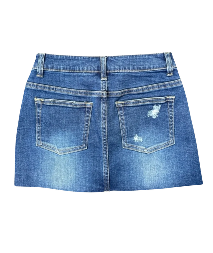 Katie J NYC Juniors Miami Mid Wash Denim Skirt Distressed/seasonal womens Katie J NYC