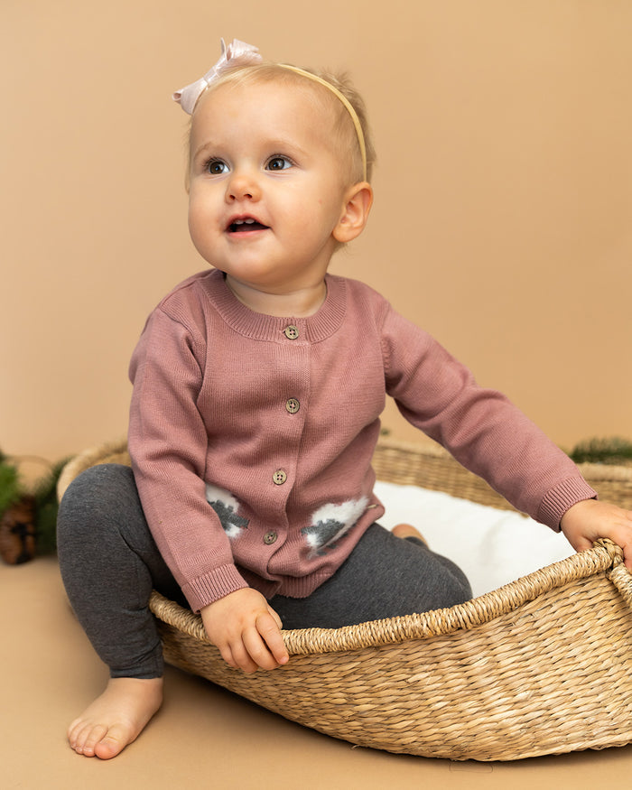 Lamb Jacquard Knit Baby Cardigan Sweater (Organic Cotton)