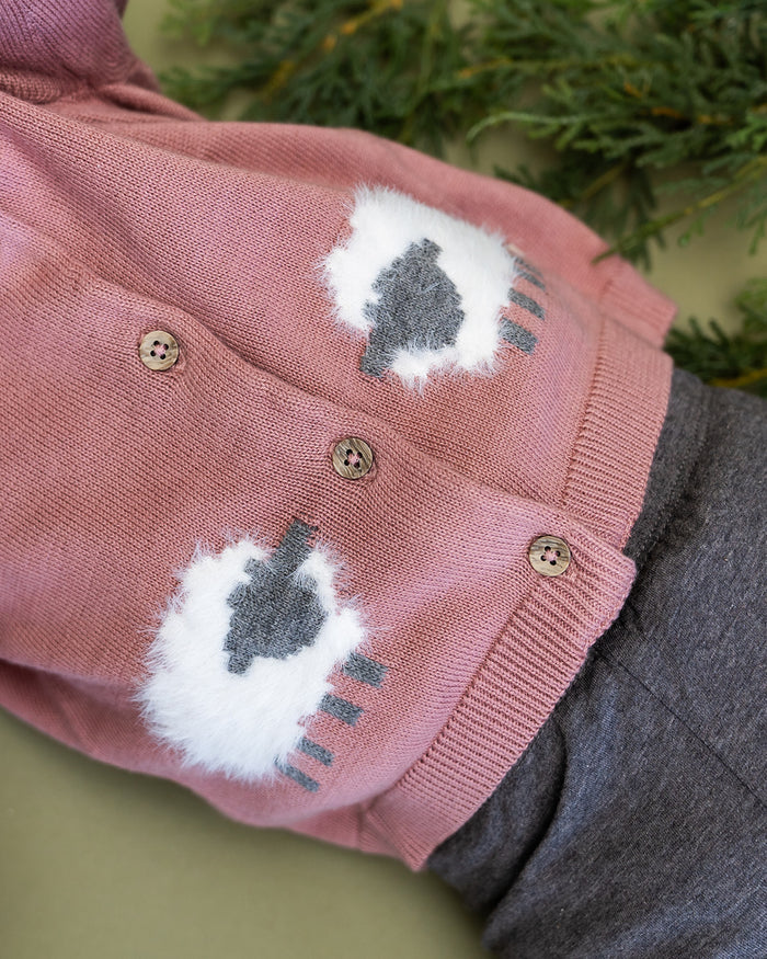 Lamb Jacquard Knit Baby Cardigan Sweater (Organic Cotton)