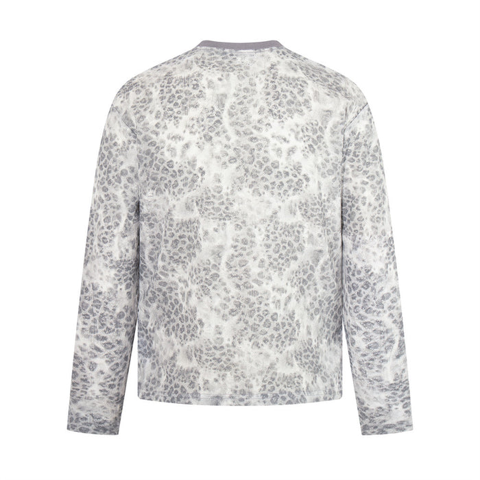 Back view of leopard print long sleeve crew neck T-shirt