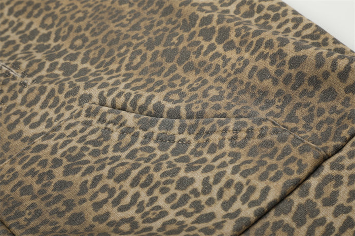 Leopard print hoodie back shoulder detail with stitched seam