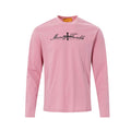 Long sleeve graphic tee with Mancy Trouble cross print on chest, mock crew neck, slim fit, shown in pink colorway