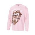 Pink long-sleeve tee showing a large leopard-print tongue and lips graphic on the front