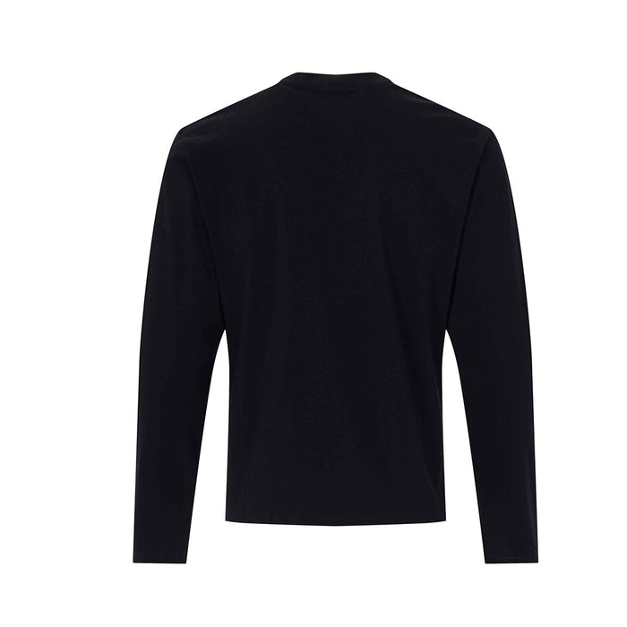 Plain black long sleeve shirt shown from the back with a simple crew neckline