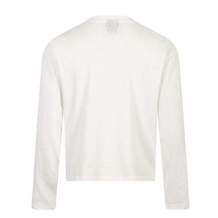 White long sleeve crew neck T-shirt shown from the back