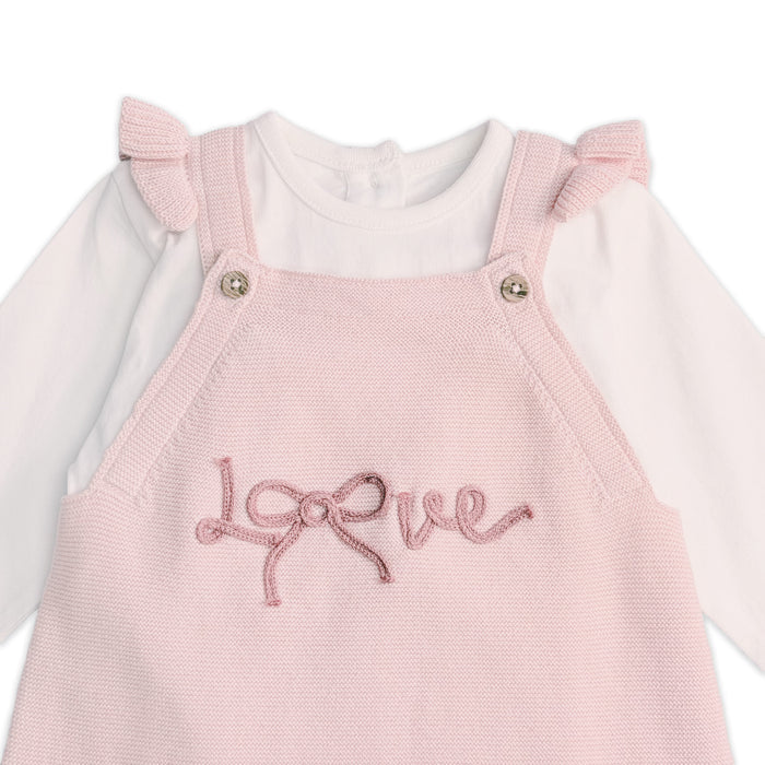 Love Embroidered Sweater Knit Baby Dress & Bodysuit Set (Organic Cotton) - Detail