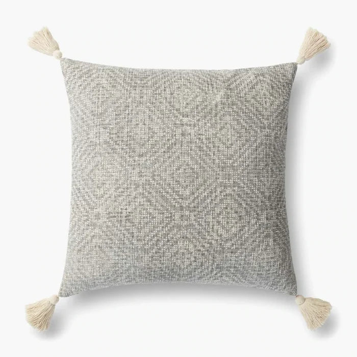 Lt Grey Tassel Cotton Pillow - Rugs by Roo