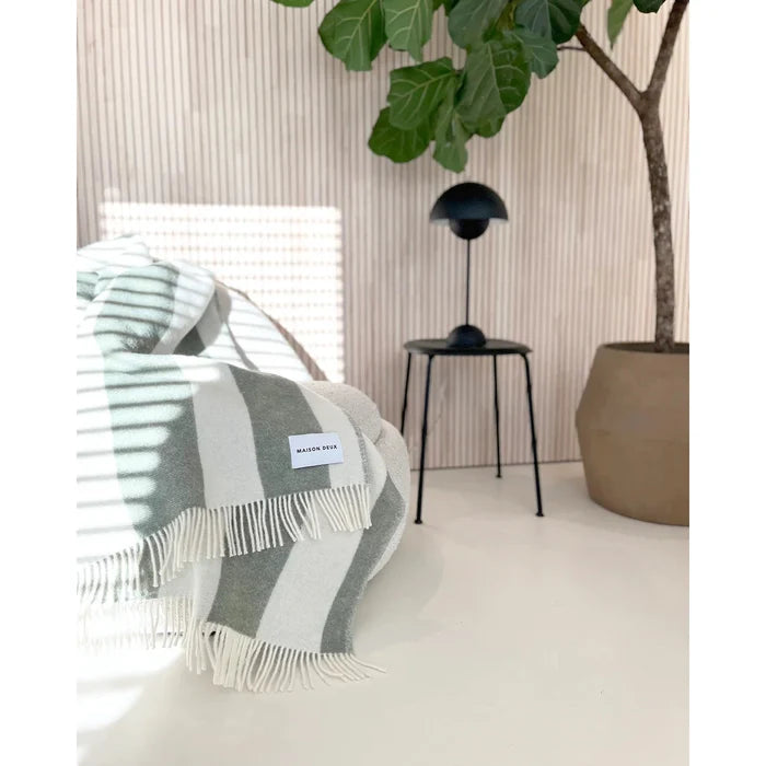 Maison Deux Rough Stripe Green Blanket - Rugs by Roo