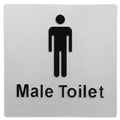 Male Toilet braille sign in silver and black, wall mounted