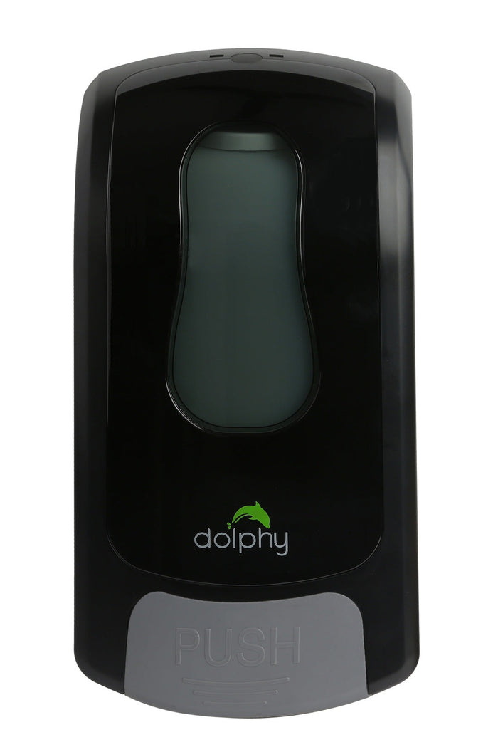 Manual soap and sanitiser dispenser in black, 1000ml wall-mounted unit with lock