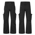 Men's black cargo utility pants with mesh panel inserts, large cargo pockets, and wide-leg straight silhouette, front and bac