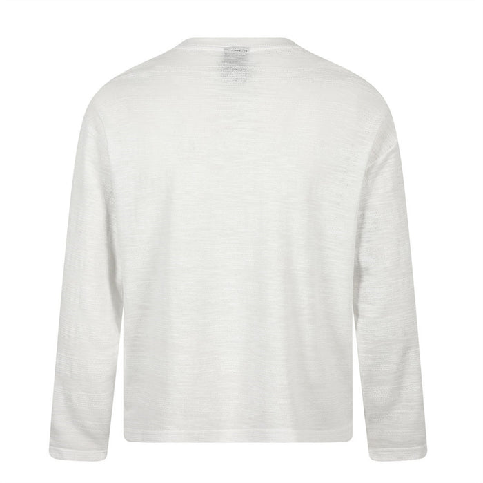 Back view of a white oversized long sleeve crewneck tee with a plain design