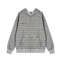 Men's oversized striped vintage zip-up hoodie in light grey with red star embroidery details