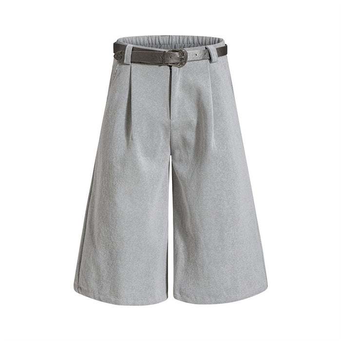 Light gray wide-leg cropped shorts with belt shown from the front on white background