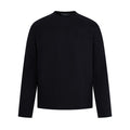 Men's relaxed-fit long sleeve crew neck t-shirt in black with tonal seam detailing, front view