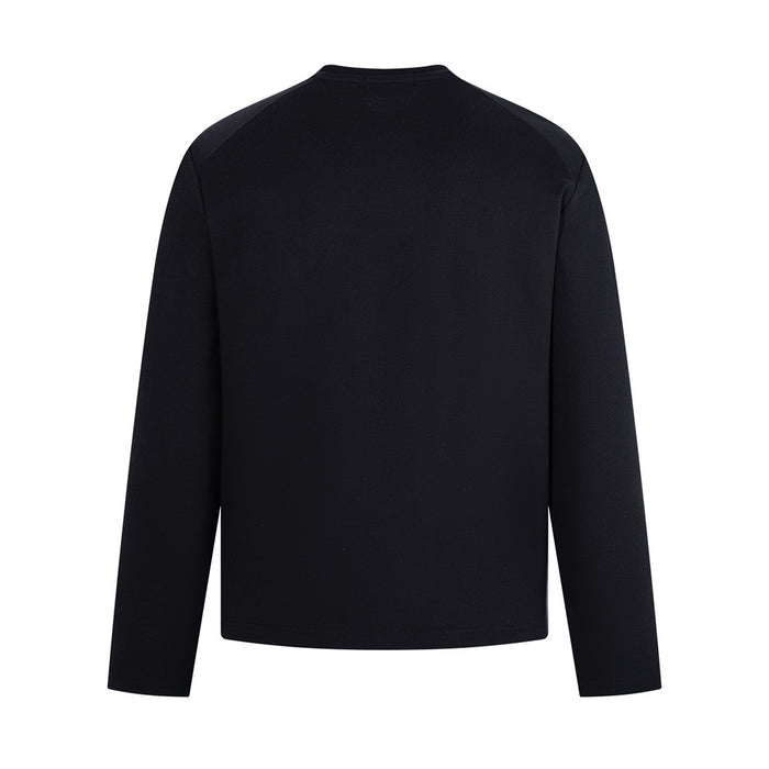 Black long sleeve crew neck T-shirt back view with straight hem