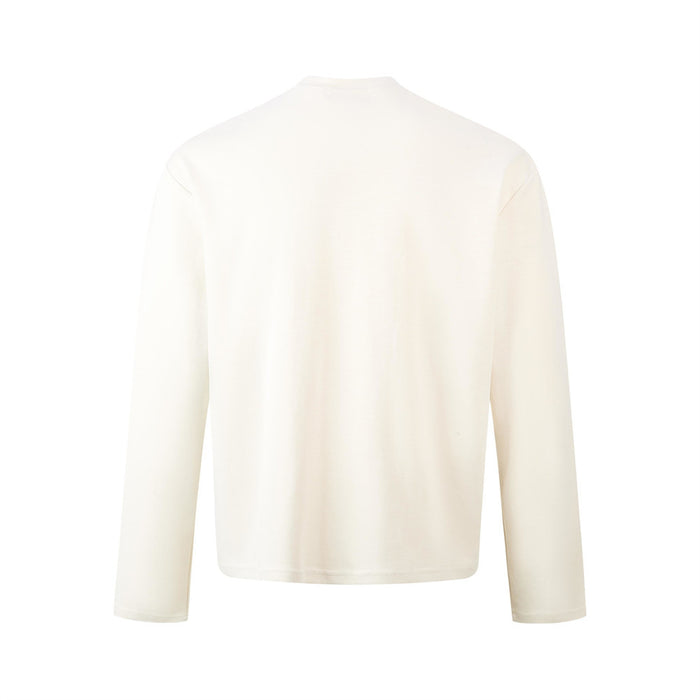 Cream long-sleeve Henley shirt shown from the back with a plain design and rounded hem