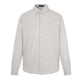 Men's relaxed-fit plaid long-sleeve button-up shirt in wheat check, front view