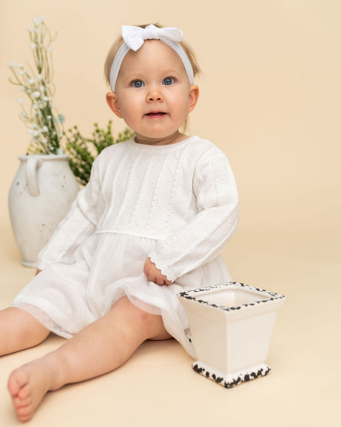 Milan Knit Baby Textured Tutu Dress (Organic Cotton) Lifestyle Model