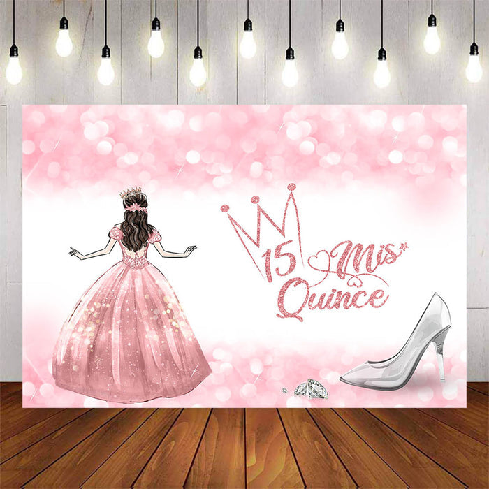 Mocsicka Quinceanera Pink Dress Happy Birthday Backdrop-Mocsicka Party