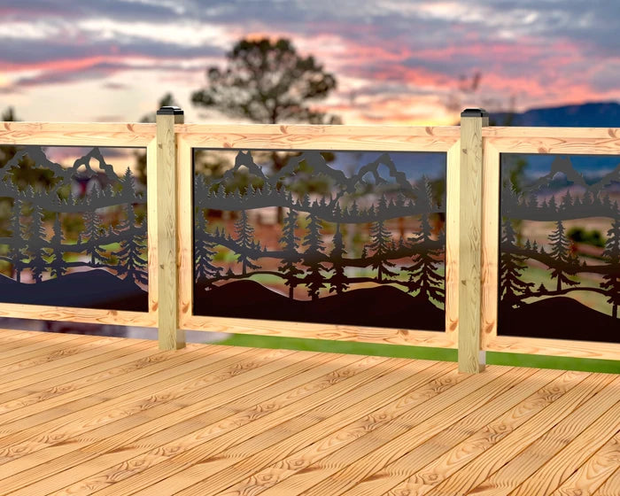 Mountain Landscape Railing Panel Insert - Madison Iron and Wood