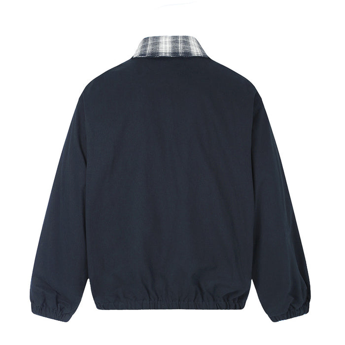 Navy Zip Up Jacket – Relaxed Fit Men's Plaid Collar Bomber