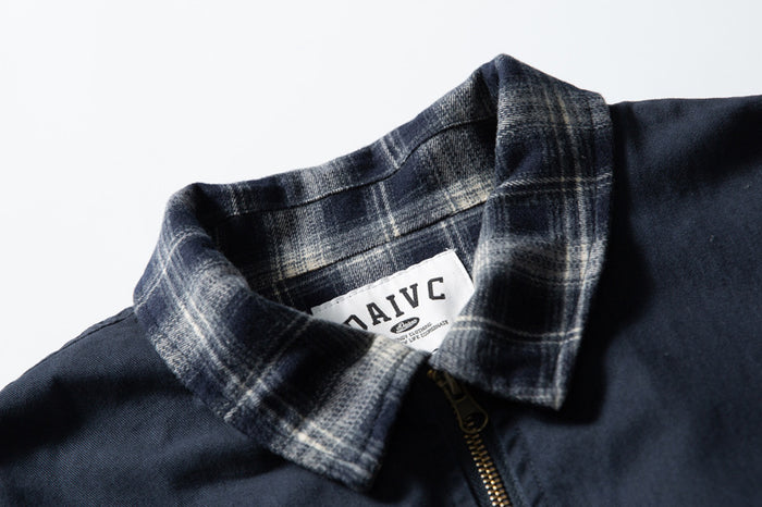 Navy Zip Up Jacket – Relaxed Fit Men's Plaid Collar Bomber
