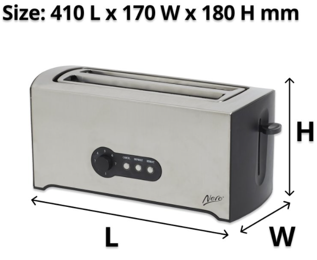 Nero Stainless Steel Rectangular Toaster 4 Slice x 4