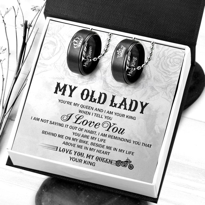 Couple Pendant Necklaces - Her King His Queen Crown Letter Necklaces - For Biker's Old Lady - Gnw13001