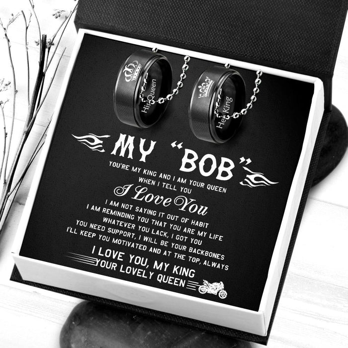 Couple Pendant Necklaces - Her King His Queen Crown Letter Necklaces - For Old School Biker - Gnw26001