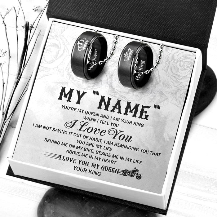 Couple Pendant Necklaces - Her King His Queen Crown Letter Necklaces - For Biker's Old Lady - Gnw13001