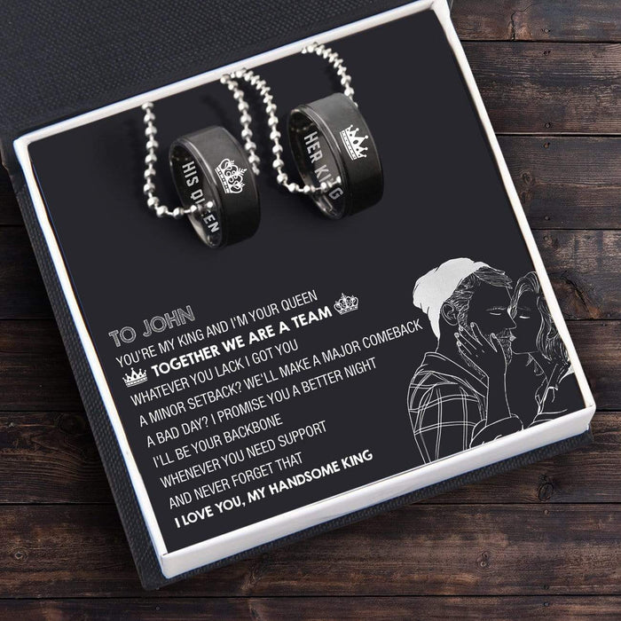 Personalized Couple Pendant Necklaces - To My Bearded Man - You're My King And I'm Your Queen - Gnw26015