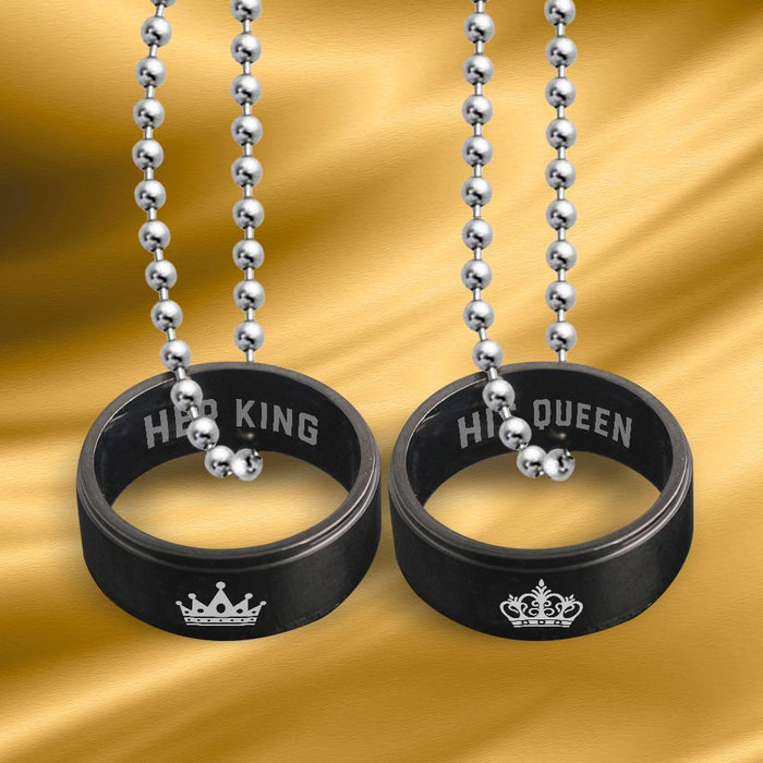 Personalized Couple Pendant Necklaces - To My Bearded Man - You're My King And I'm Your Queen - Gnw26015
