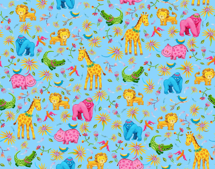 Pillowcase - Fun Flannel- Jungle Animals Aqua