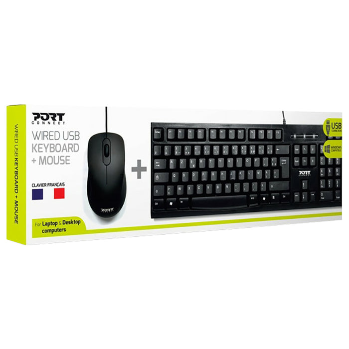Port Connect Qwerty USB Wired Keyboard & Mouse - Black | 900900-UK from Port Connect - DID Electrical