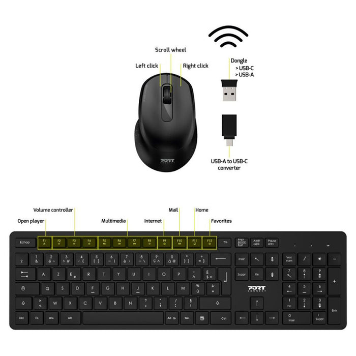 Port Designs Azerty Wireless Keyboard & Mouse - Black | 900904-UK from Port Designs - DID Electrical