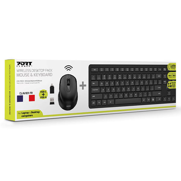 Port Designs Azerty Wireless Keyboard & Mouse - Black | 900904-UK from Port Designs - DID Electrical