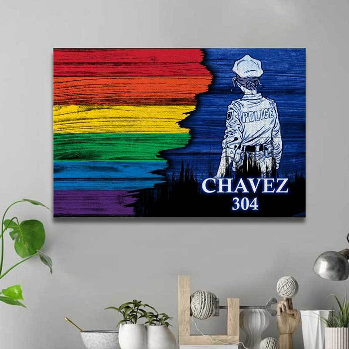 Pride Month - Half Flag - Female Police Suit Thin Blue Line Canvas Print